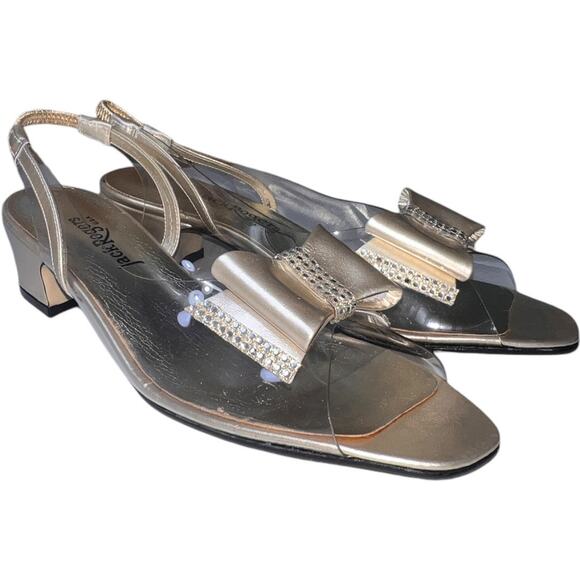 NWB Jack Rogers Leather Rhinestone Slip On Sling Sandal Silver Women's Size 8N - Picture 2 of 15